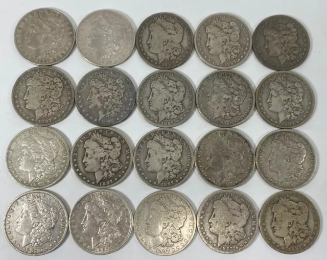 1897 O Morgan Silver Dollar Coins Full Roll Mixed Conditions (20 Coins Total)