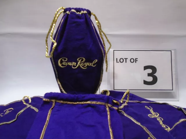 Lot of 3 small Crown Royal 375ml Pint Size Purple Drawstring Bags 7"