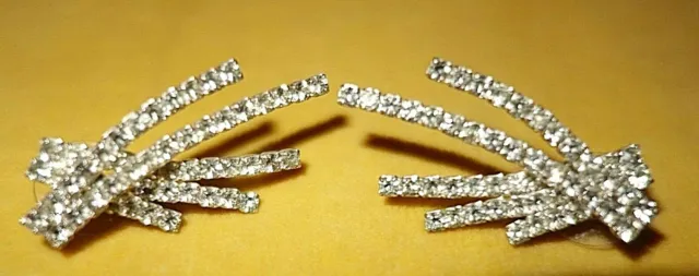 Vintage 80s large clear rhinestone diamante spray effect stud glamorous earrings