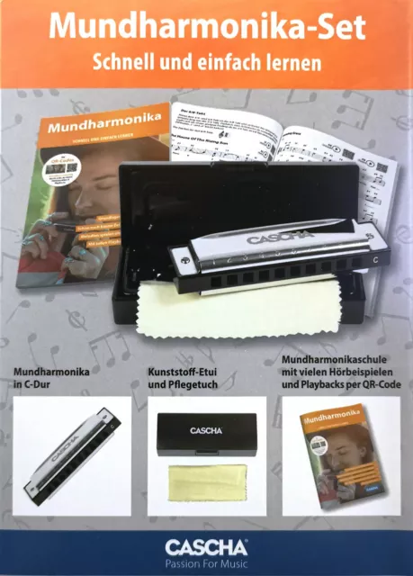 Cascha Mundharmonika Set + Etui + Lehrbuch mit QR-Code