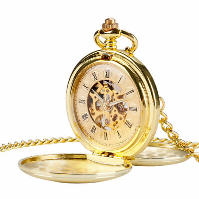 Mechanical Pocket Watch Chain Vintage Steampunk Golden Skeleton Windup Xmas Gift