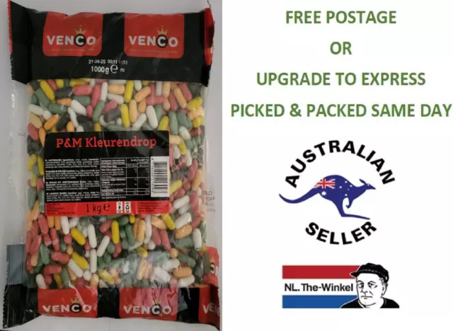 VENCO DUTCH LICORICE P&M KLEURENDROP, Bag 1KG