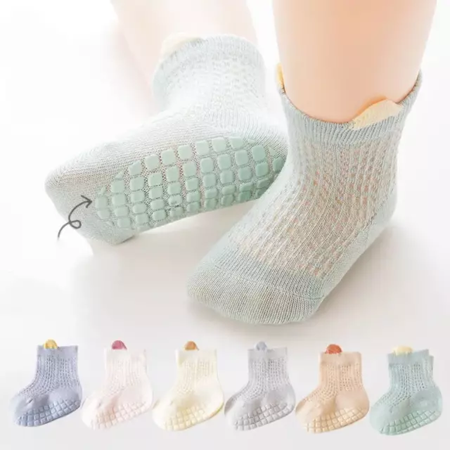 3 Pairs Baby Non-Slip Floor Socks Candy Color Summer Thin Cotton Baby Socks