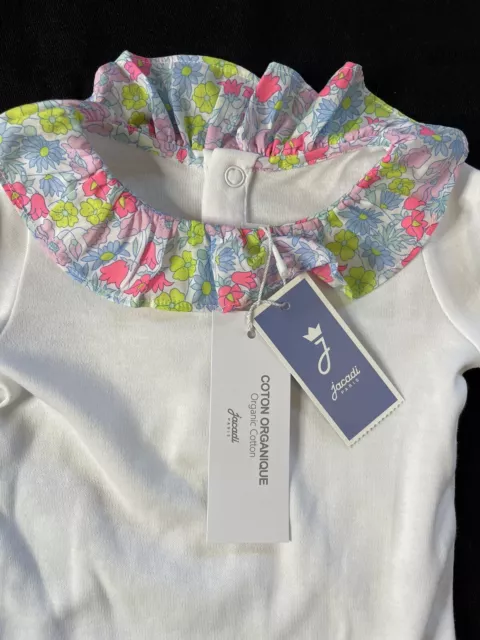 Jacadi (France) NWT Floral Collar White Organic Cotton Cotton Bodyshirt-3Mos