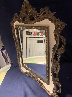 Victorian DECO Bronze Cast Iron Easel MIRROR Frame NB & IW Signed ANTIQUE 14x12”