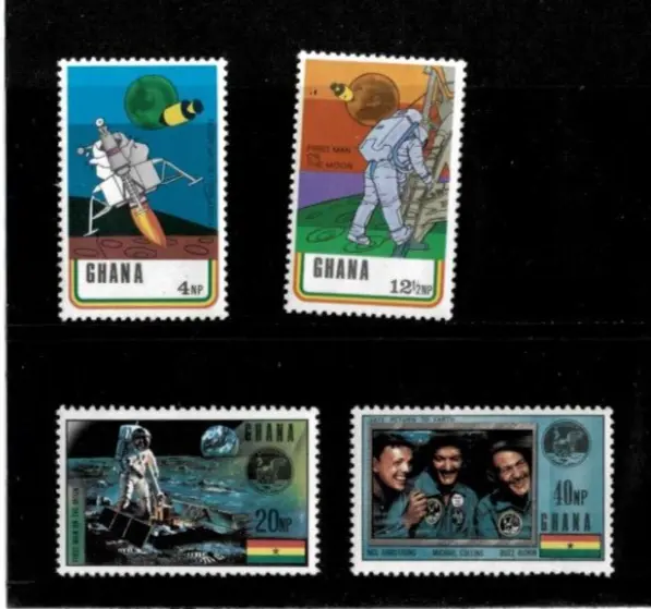 Ghana 1970 - Moon Landing, Space - Set of 4 Stamps - Scott #386-9 - MNH