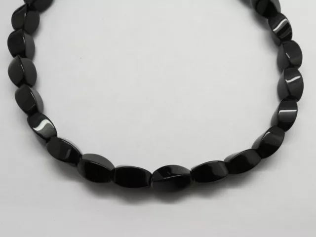 01 Natural Gemstone Black Onyx Beads 6x10mm Twisted Beads 16 Inch Long Strand
