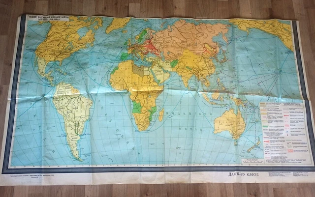 1983 Old School Map WWII 1939-1945 Double Map Huge Size USSR
