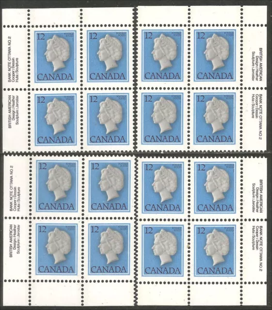 CA060 Canada 713 Elizabeth 12c set 4 BABN plate blocks #2 MNH **