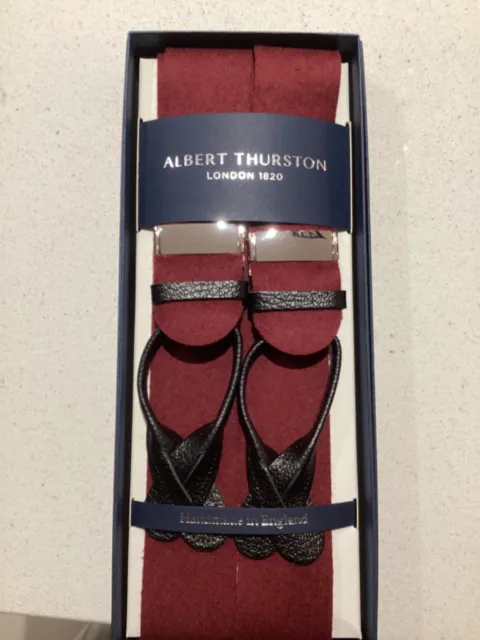 Albert Thurston Burgundy boxcloth Braces black leather ends  Silver fittings