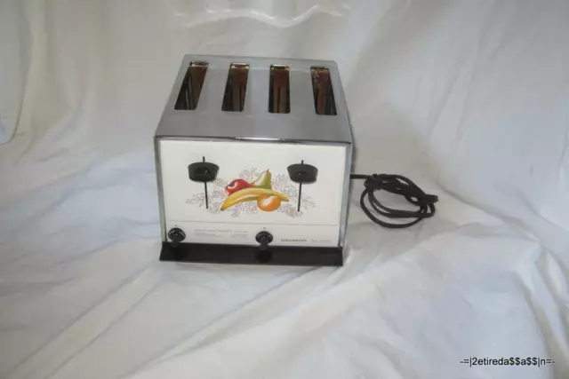 Vintage Toastmaster Food Toaster 4 Slice Model D157 Mid Century Fruit/White NICE