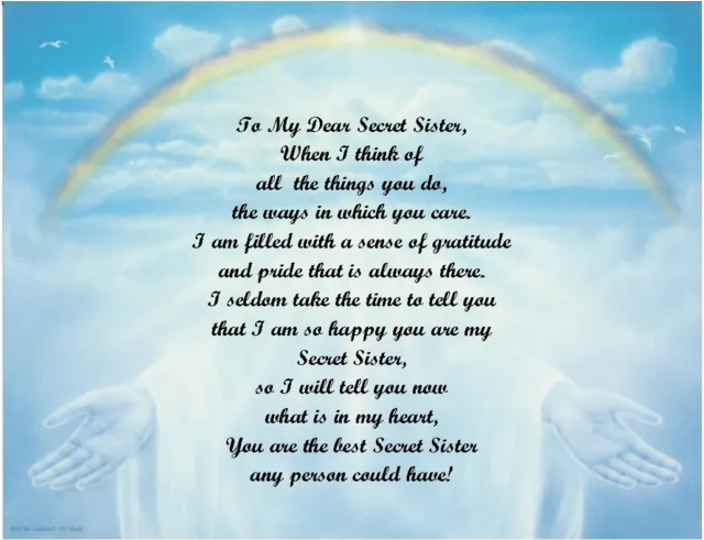 Christmas Gift / Birthday Gift 4 Secret Sister Personalized Poem Rainbow Hands