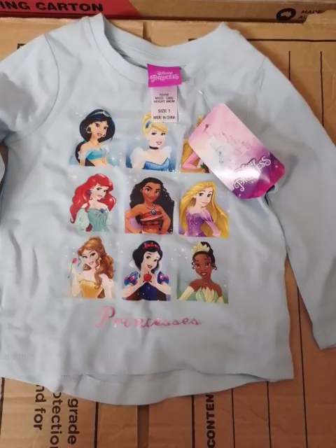 Disney Princess- Princesses Blue Long Sleeve Baby Tee - Size 1 - Brand New