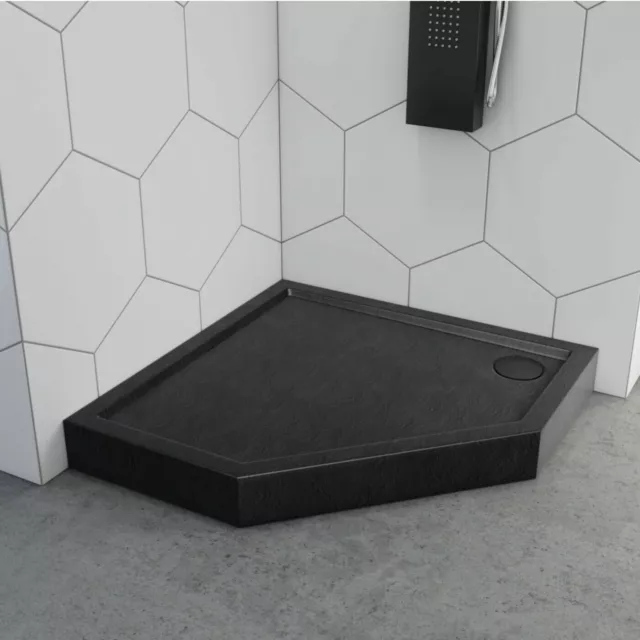 Receveur de Douche Noir Pentagone Bac Aspect Pierre 90 x 90 80 x 80