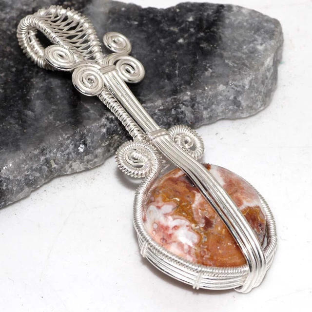 Mexican Laguna Lace 925 Silver Plated Guitar Pendant 3" Gifts For Women GW