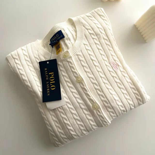 Polo Ralph Lauren Girls Mini-Cable Cotton Cardigan (L(12-14)-Xl(16))