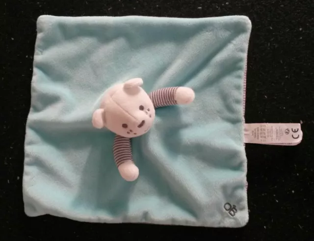Doudou plat ours obaibi rayé bleu vert gris blanc comme neuf