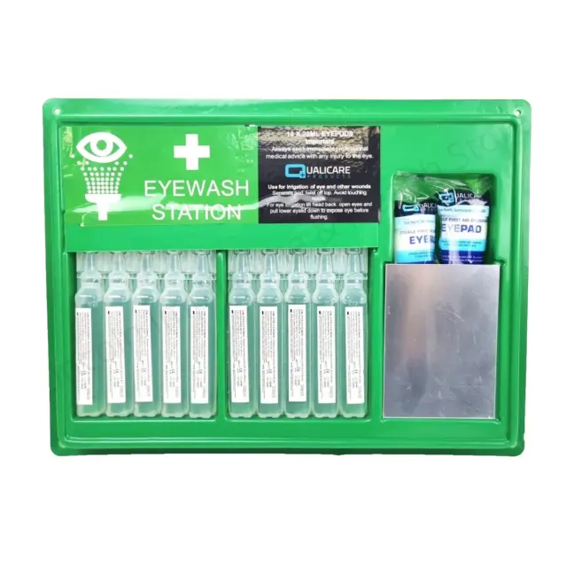 Stazione lavaggio occhi di emergenza pannello aperto pannello aperto di facile accesso. 10 x baccelli e 2 medicazioni