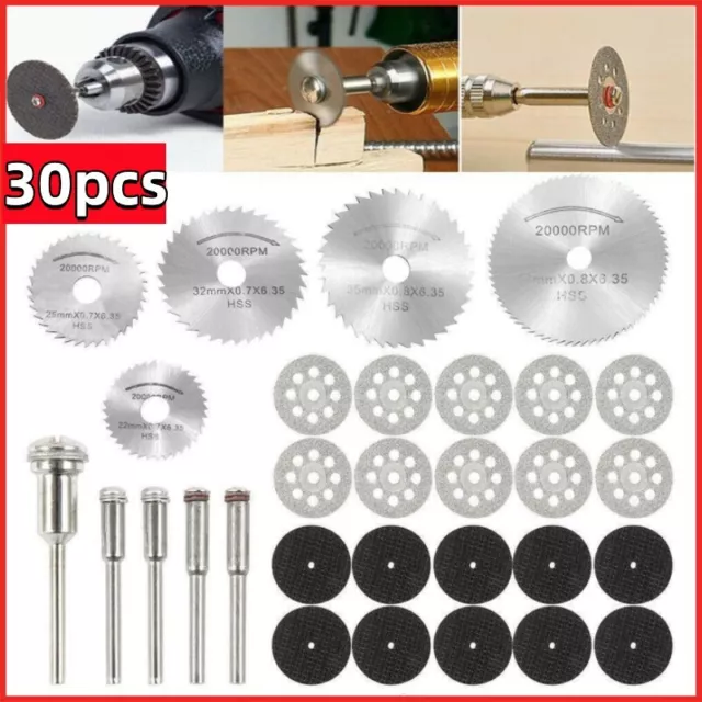 30x Diamond Cutting Discs Wheel Saw Blades Set+Drill Bit For Dremel Rotary Tool