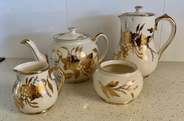 Sadler Gold Detailed Coffee Pot, Tea Pot, Sugar Bowl And Creamer