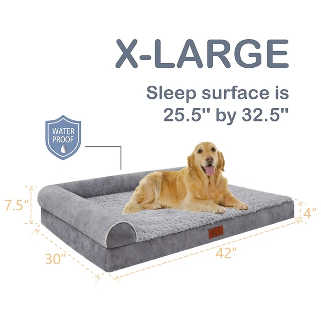 Bolster Dog Bed Memory Foam Orthopedic L-Shape Dog beds Cozy Plush Dog Sofa XL