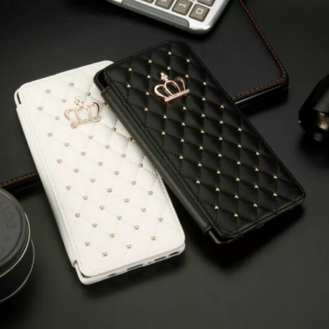 For iPhone 13 12 11 Pro Max 3D Crown Leather Flip Card Wallet Flip Stand Case