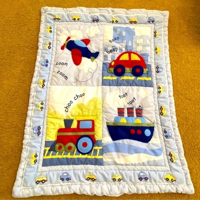 Edredón de edredón para bebé, 32"" x 40"" coche, tren, avión, envío, lavable reversible