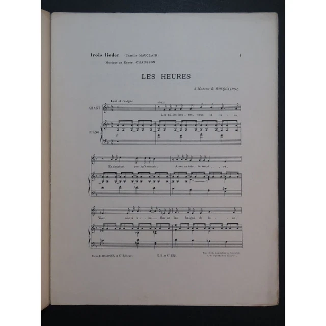 CHAUSSON Ernest Trois Lieder Chant Piano ca1895 3