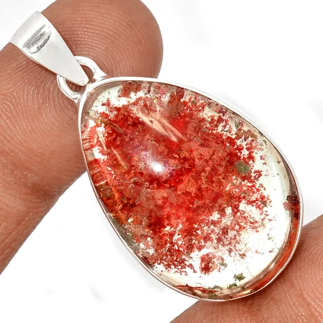 15g Treated Red Ghost Phantom, Lodolite 925 Silver Pendant Jewelry CP21797