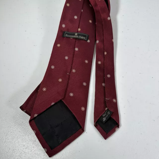 ERMENEGILDO ZEGNA Red Neat Patterned Geometric Silk Print Tie Nice! 3