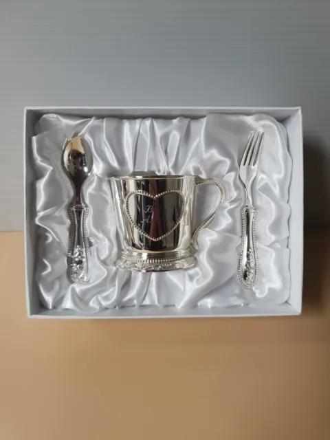 Things Remembered Silver tones metal set of cup, spoon & fork (Baby Ashton)