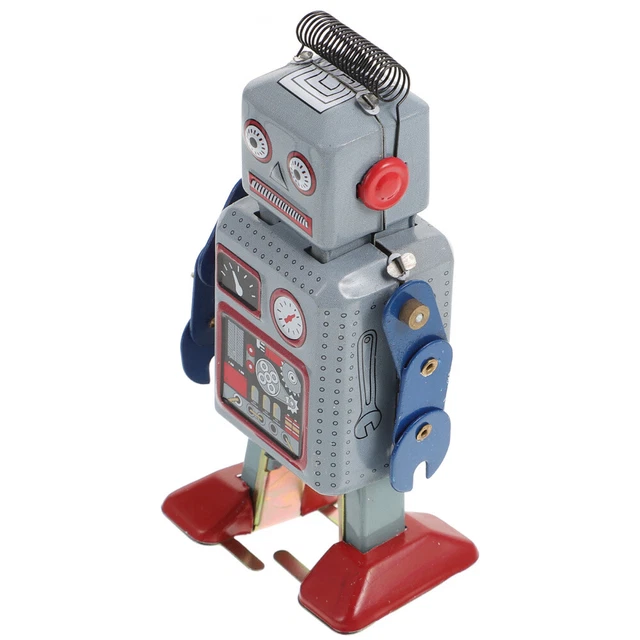 Robot Mécanique Vintage à Remonter – 14,8 Cm, étain, Rose, Neuf Sous Boîte