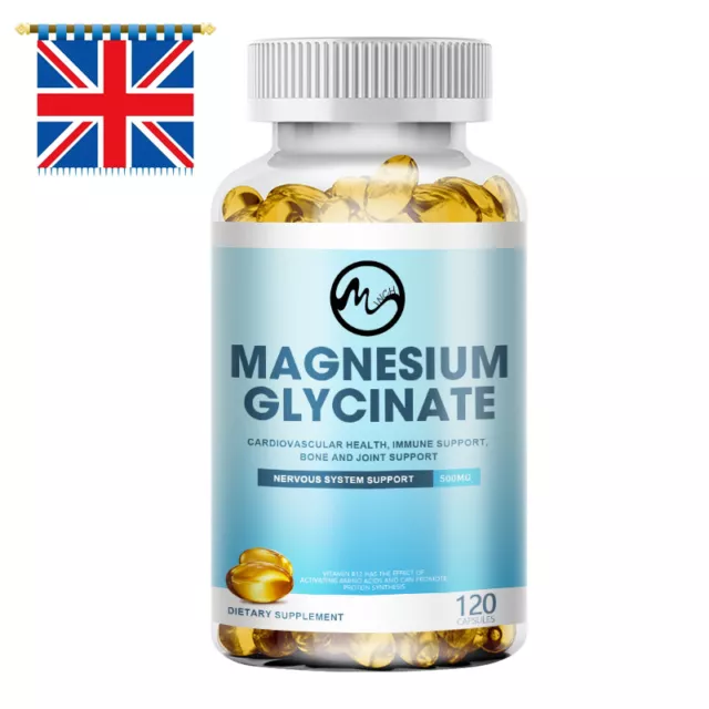 Magnesium Glycinate - 120 High Strength 500mg Capsules - Fatigue, Bone Health