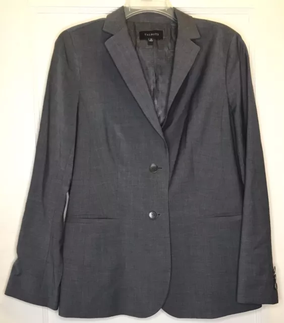 Talbots Size 10 Gray Logo Lining Two-Button Long Sleeve Women’s Blazer Jacket