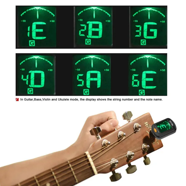 Black Clip-On LCD Electronic Digital Guitar Tuner Chromatic Bass Violin Ukulele 2