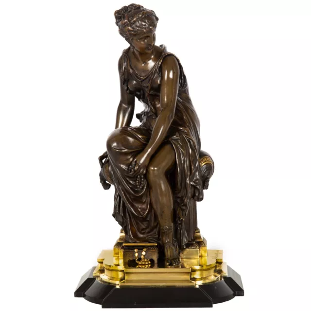 Circa 1875 French Bronze Sculpture Seated Woman by Etienne-Henri Dumaige