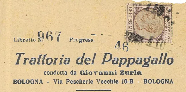 Bologna. TRATTORIA DEL PAPPAGALLO di Giovanni Zuria, fattura 1920 circa