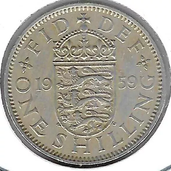 1959 Great Britain Circulated 1 Shilling QEII Coin! (English Crest)