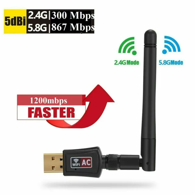 1200Mbps Long Range AC1200 Dual Band 5GHz Wireless USB 3.0 WiFi Adapter Antenna