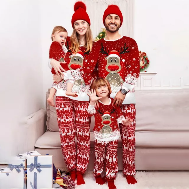 Family Matching Adult Kids Christmas Pyjamas Xmas Nightwear Pajamas Pjs Set UK..