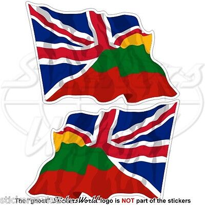 LITHUANIA-UK Flying Flag, Lithuanian-British Union Jack 75mm Stickers, Decals x2