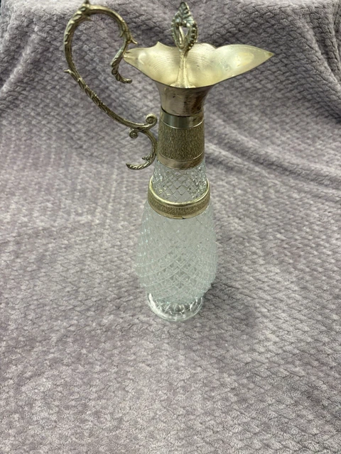 ITALIAN VINTAGE CRYSTAL Glass Silver Plate Decanter Wine Jug