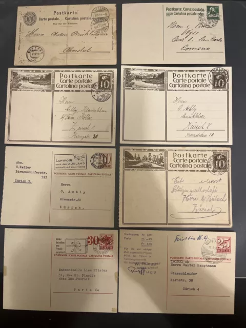 Schweiz Ganzsachen Postkarte Lot - Diverse Frankaturen & Stempel - 8 Stück - A19