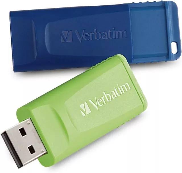 Verbatim 64GB Flash Drive memory Stick Store 'n' Go USB Blue & Green 2 Pack