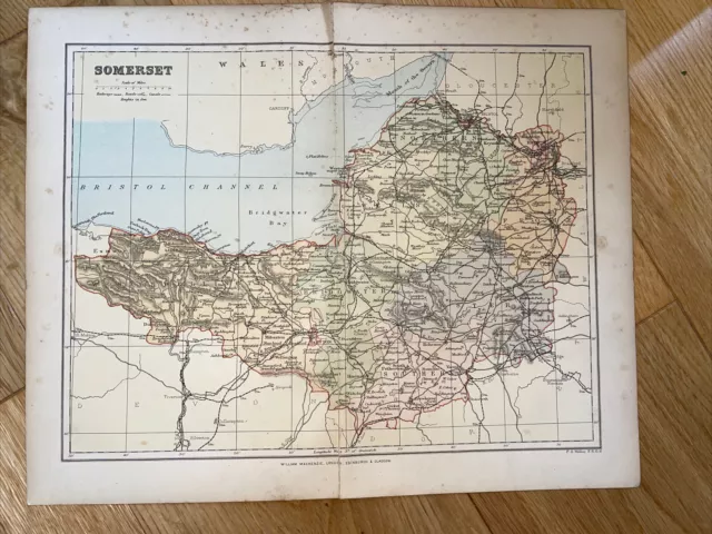 1894 Vintage antique County Map of Somerset by FS Weller in colour