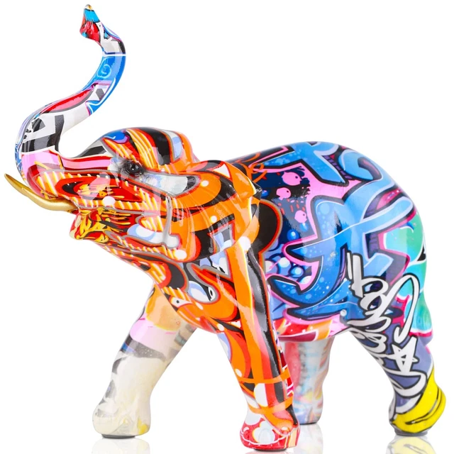XMGZQ Elephant Decor Creativity Graffiti Elephant Figurines, Large Resin Colo...