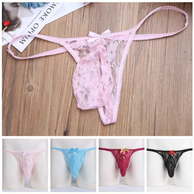 Lace Lingerie Men's Sissy Thong G-String Bulge Pouch Panties Bikini Briefs