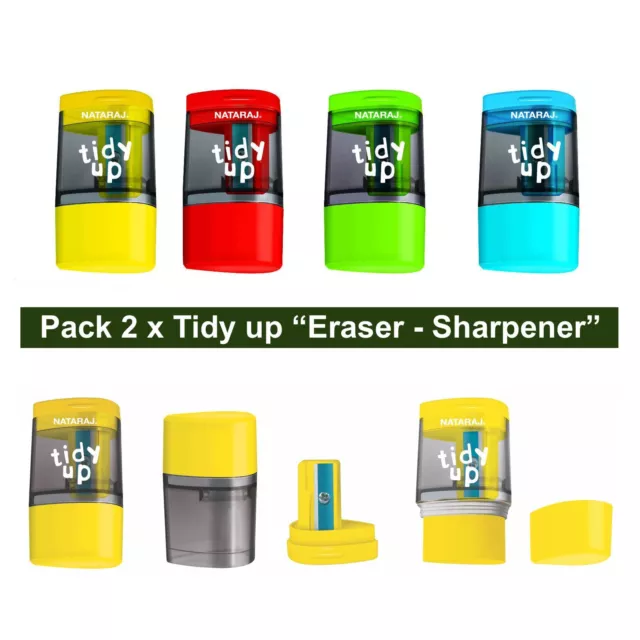 Pack2 x Random colour Tidy up Single Hole Tub Pot Pencil Sharpener Eraser School