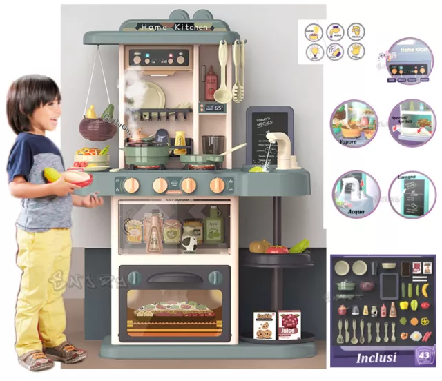 Cocina Juguete para Niños Con Vapor Agua Sonidos Luces Y Accesorios Incluidos