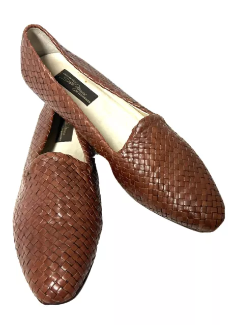 Sesto Meucci Tan Brown Leather Woven Loafers Made in Italy Lightly Worn 12 M